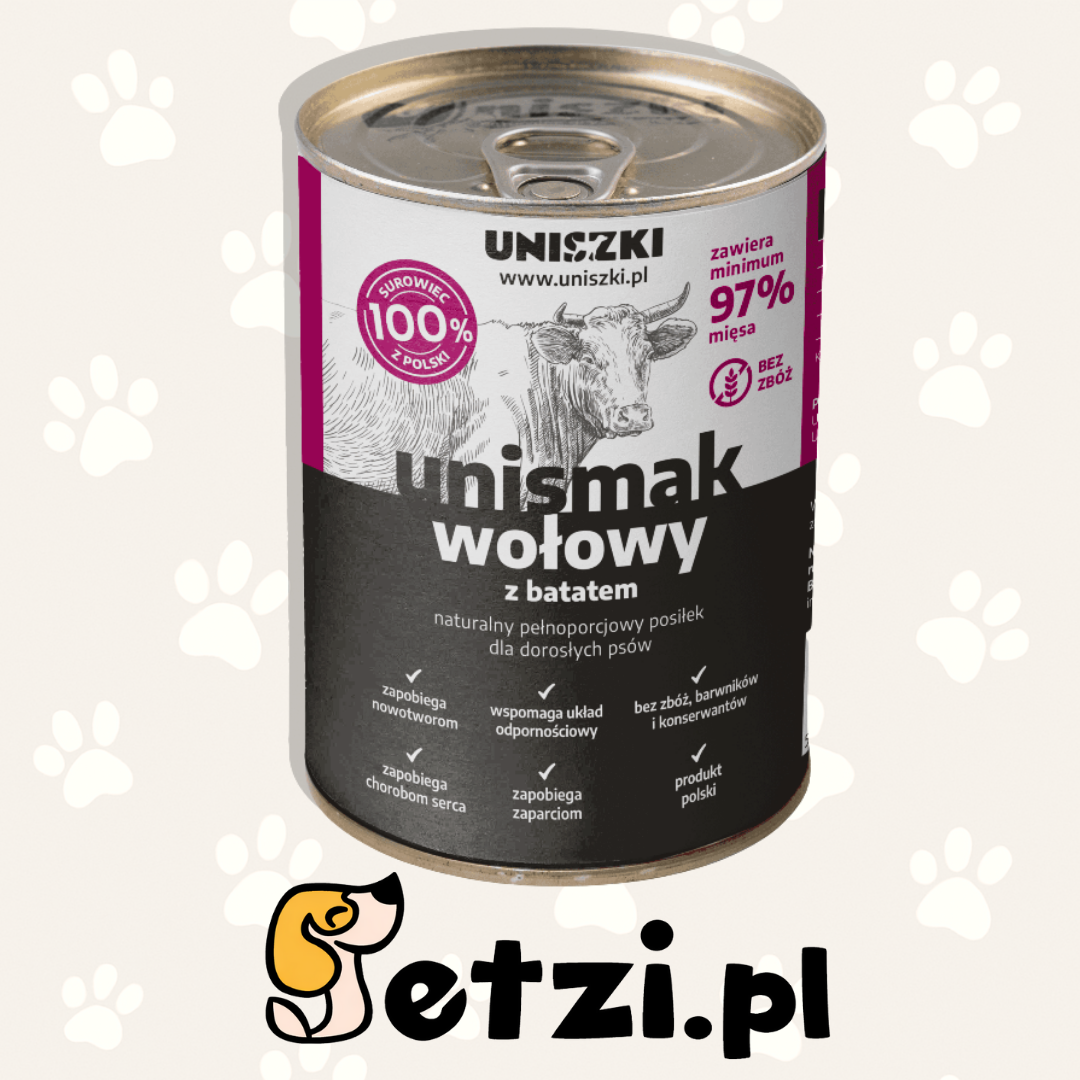 UNISZKI UNISMAK MOKRA KARMA DLA PSA WOŁOWINA Z KURCZAKIEM I BATATEM 410G