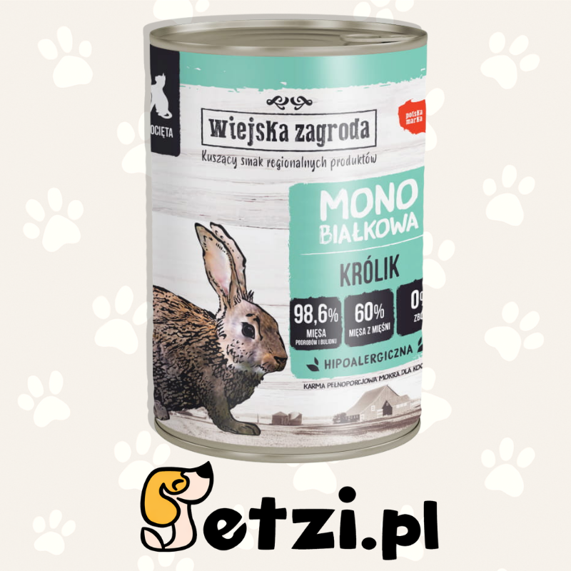 WIEJSKA ZAGRODA MONO JUNIOR MOKRA KARMA DLA KOTA KRÓLIK 400G