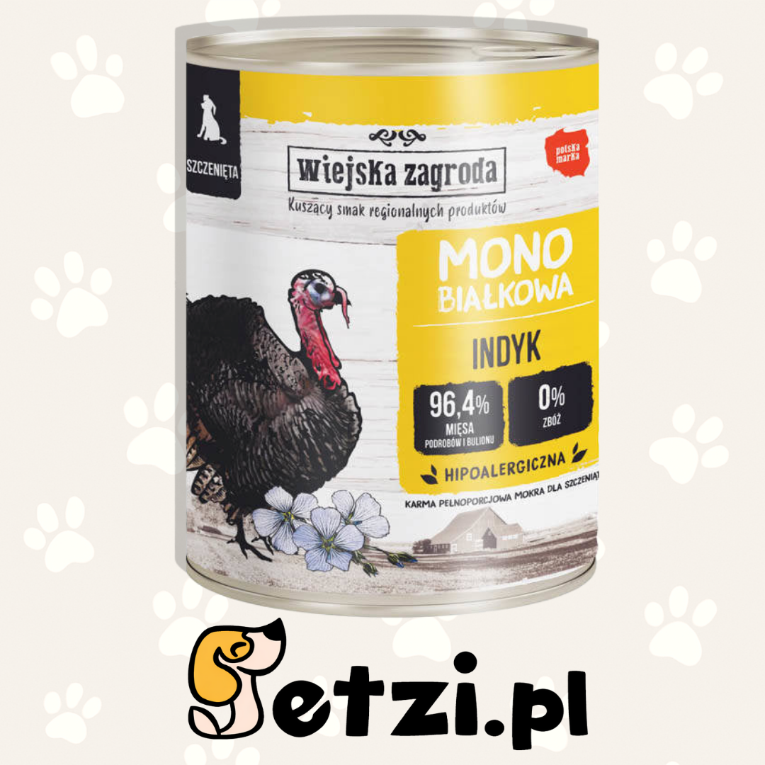 WIEJSKA ZAGRODA MONO JUNIOR MOKRA KARMA DLA PSA INDYK 800G