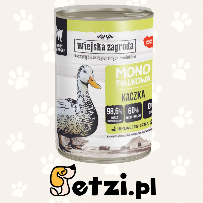 WIEJSKA ZAGRODA MONO MOKRA KARMA DLA KOTA KACZKA 400G