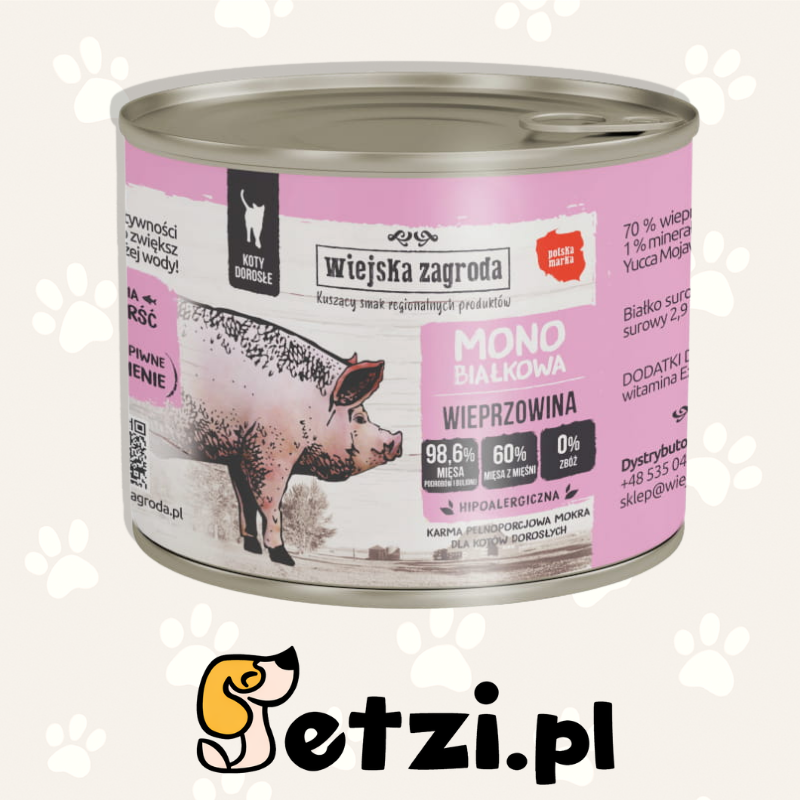 WIEJSKA ZAGRODA MONO MOKRA KARMA DLA KOTA WIEPRZOWINA 200G
