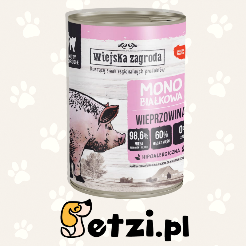 WIEJSKA ZAGRODA MONO MOKRA KARMA DLA KOTA WIEPRZOWINA 400G