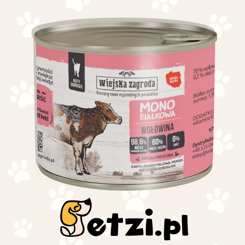 WIEJSKA ZAGRODA MONO MOKRA KARMA DLA KOTA WOŁOWINA 200G