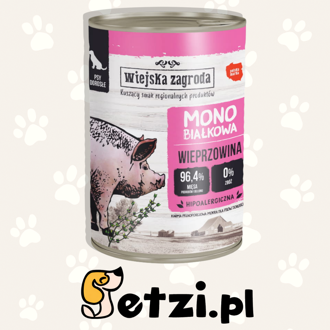 WIEJSKA ZAGRODA MONO MOKRA KARMA DLA PSA WIEPRZOWINA 400G