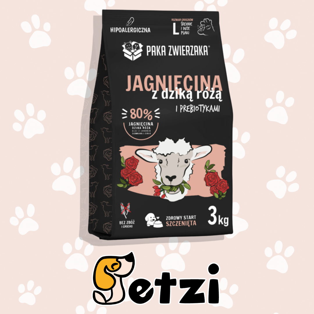 PAKA ZWIERZAKA JUNIOR SUCHA KARMA PIES JAGNIĘCINA Z DZIKĄ RÓŻĄ L 3KG