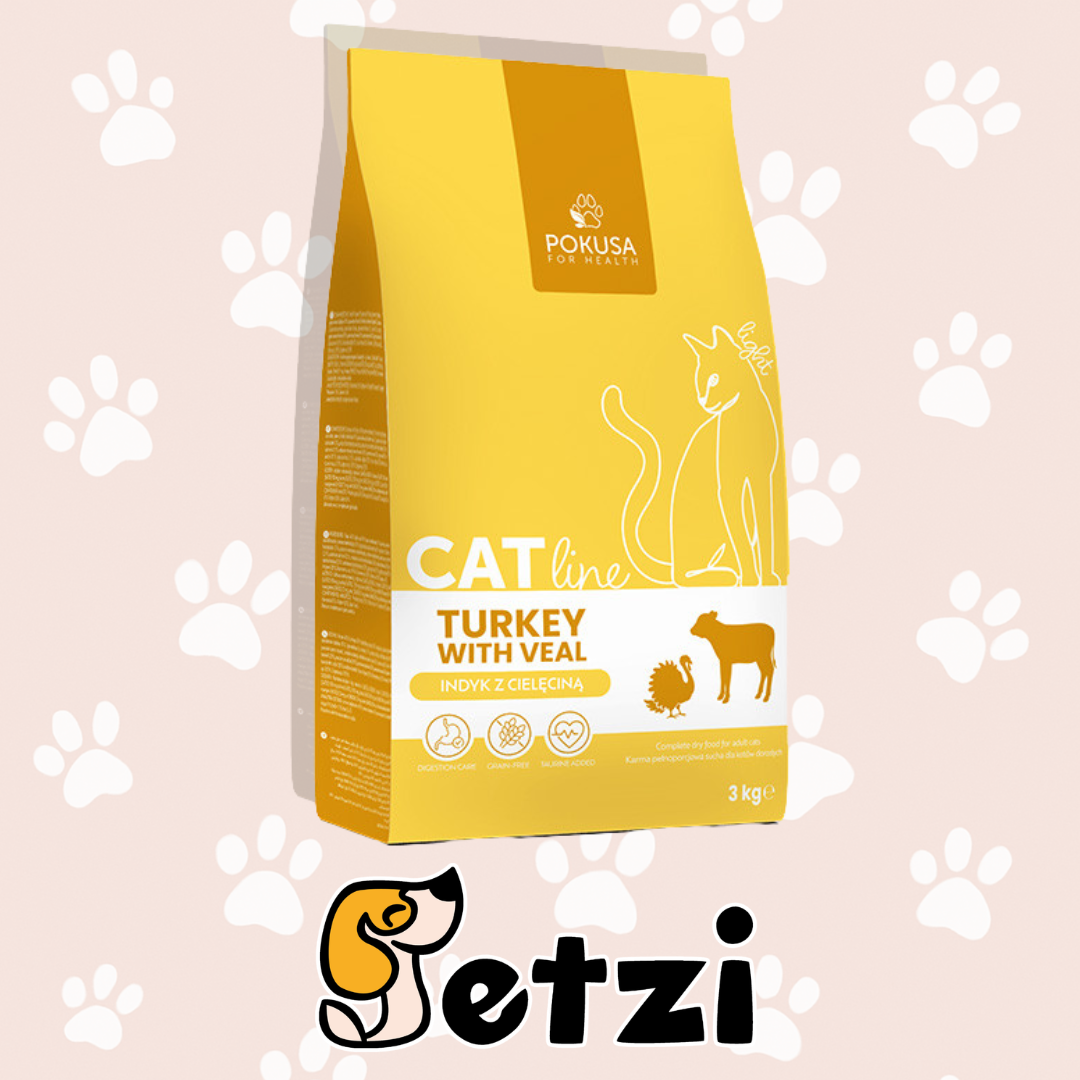 POKUSA CAT LINE SUCHA KARMA KOT INDYK Z CIELĘCINĄ 3KG