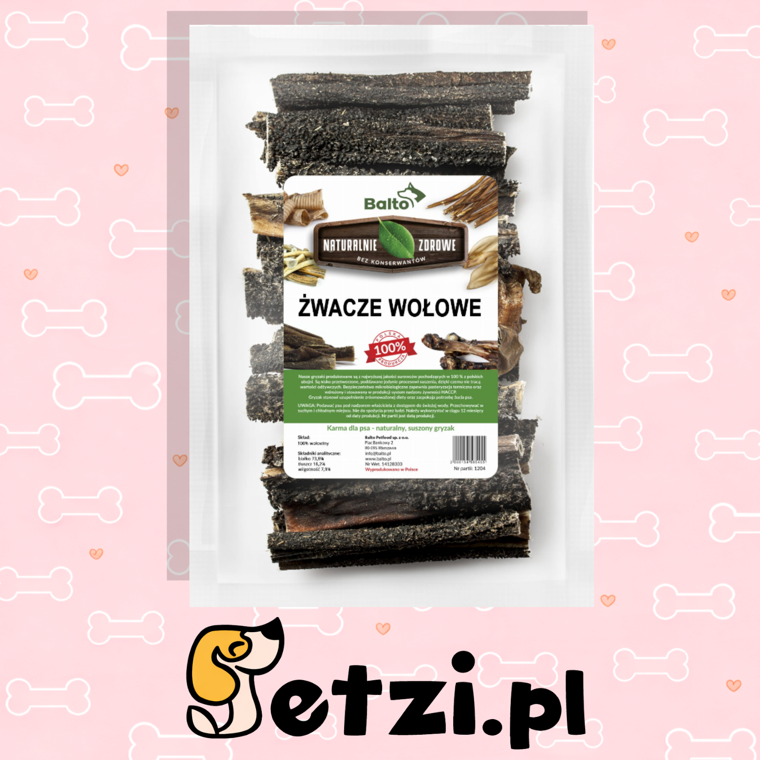 BALTO GRYZAK DLA PSA ŻWACZE WOŁOWE 250G