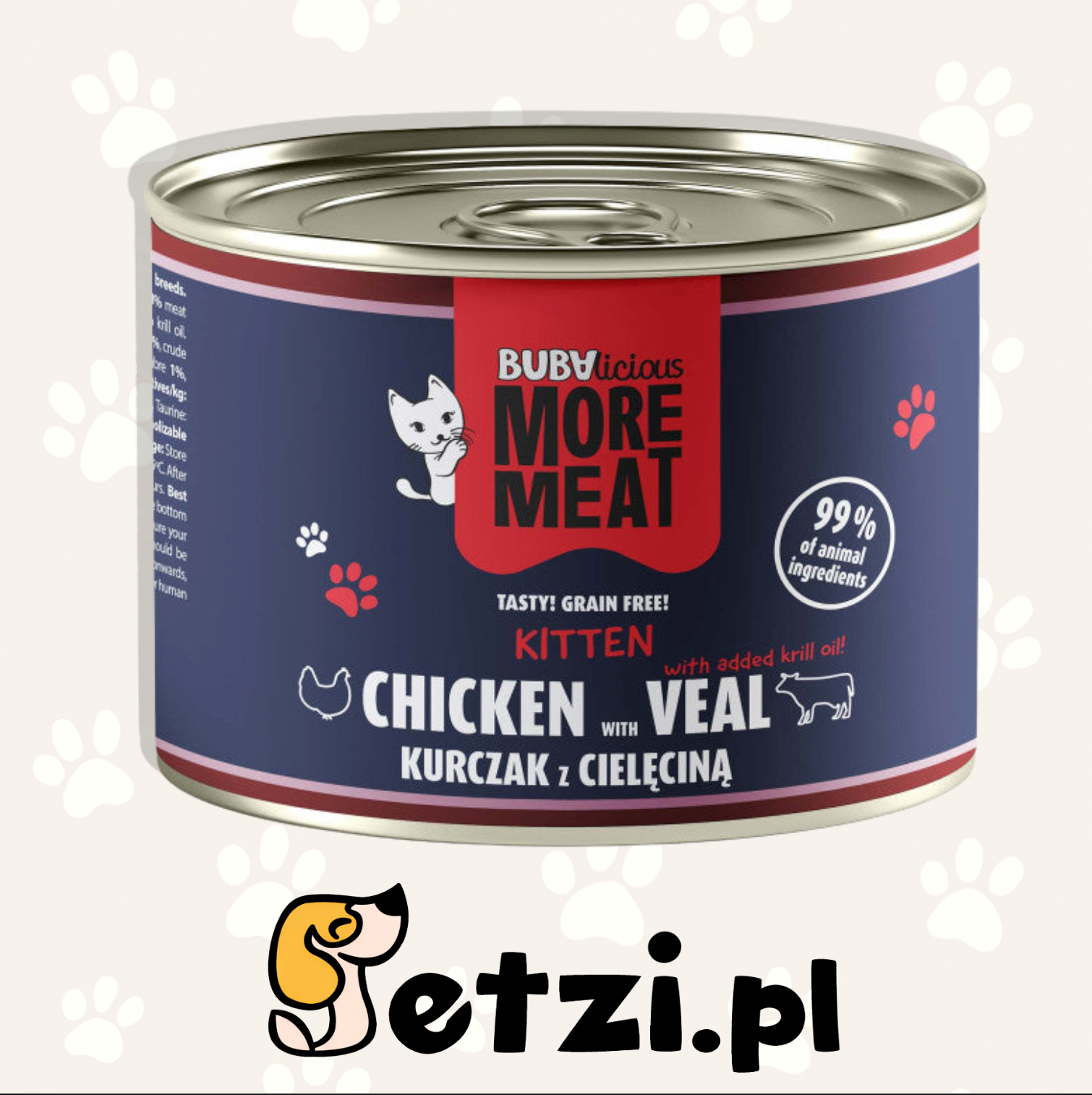 BUBALICIOUS MOKRA KARMA DLA KOTA 185G KITTEN KURCZAK CIELĘCINA