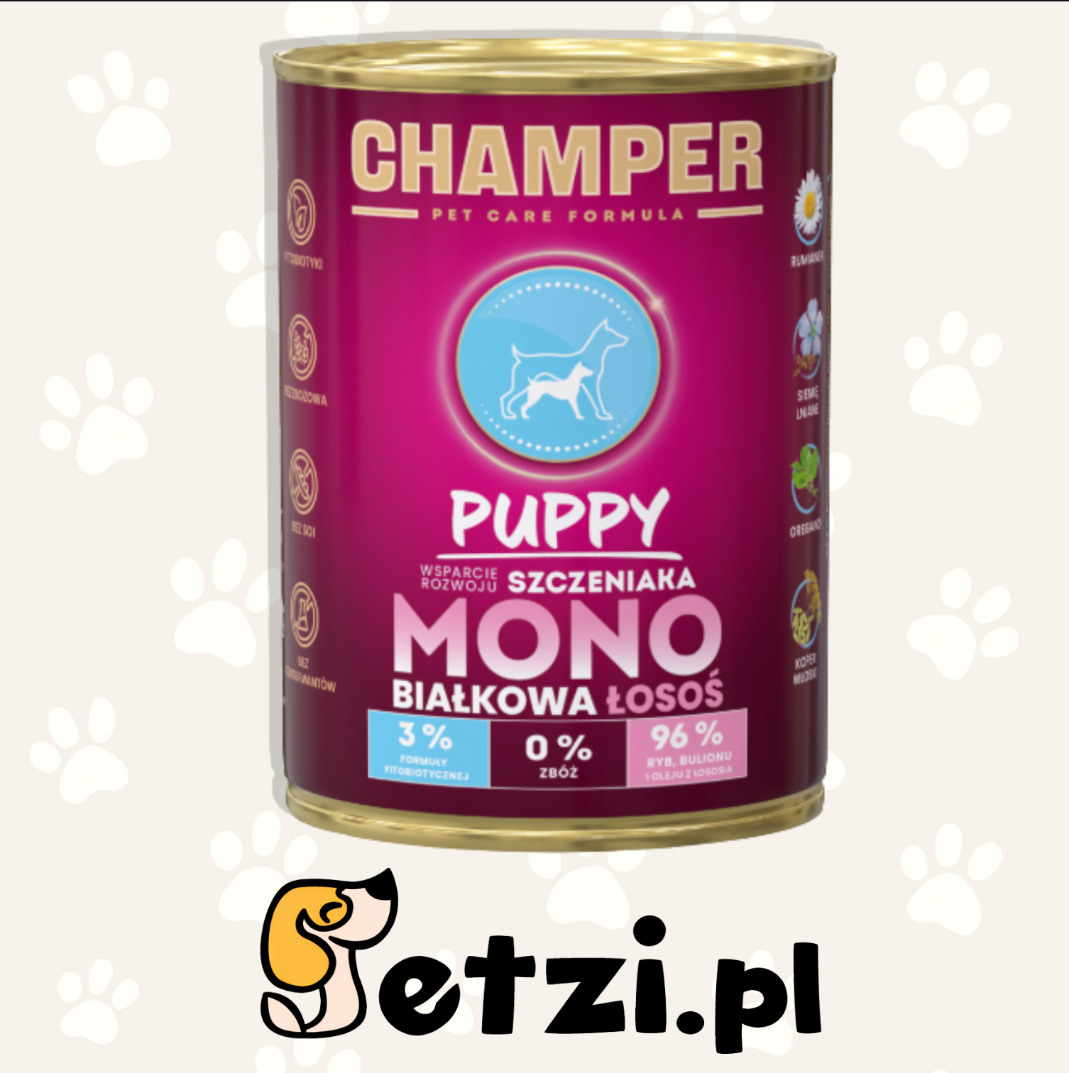 CHAMPER MOKRA KARMA DLA PSA PUPPY MONOBIAŁKOWA ŁOSOŚ  400 G