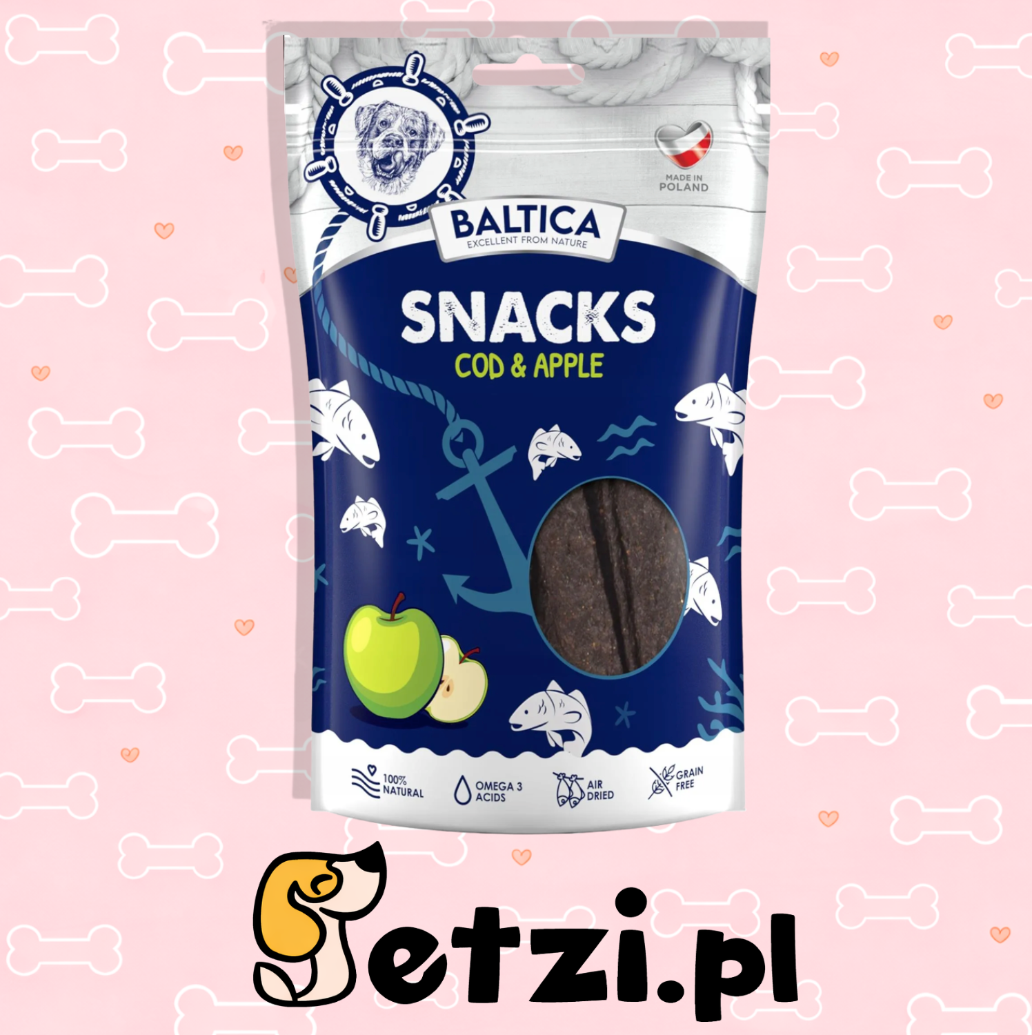 BALTICA EXCELLENT PRZYSMAKI DLA PSA SNACKS COD & APPLE 80G