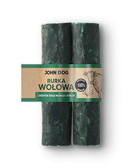 JOHN DOG SUSZONY GRYZAK DLA PSA RURKA WOŁOWA Z DODATKIEM ŻWACZA I SPIRULINY 2 SZT 15CM