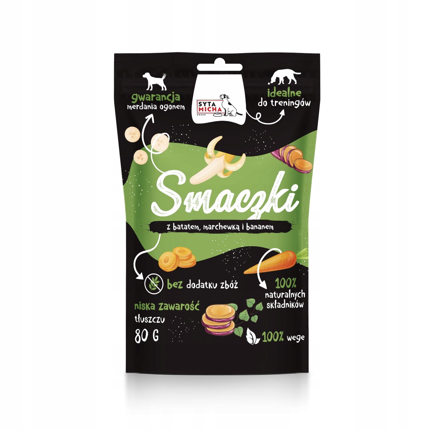 SYTA MICHA SMACZKI PRZYSMAKI DLA PSA BATAT, MARCHEWKA, BANAN, WEGE 80G
