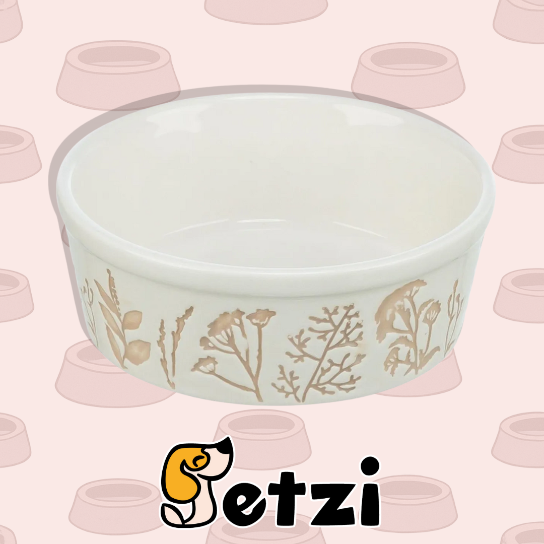 TRIXIE MISKA CERAMICZNA DLA PSA – MOTYW ROŚLINNY | BIAŁA/TAUPE | RÓŻNE WIELKOŚCI
